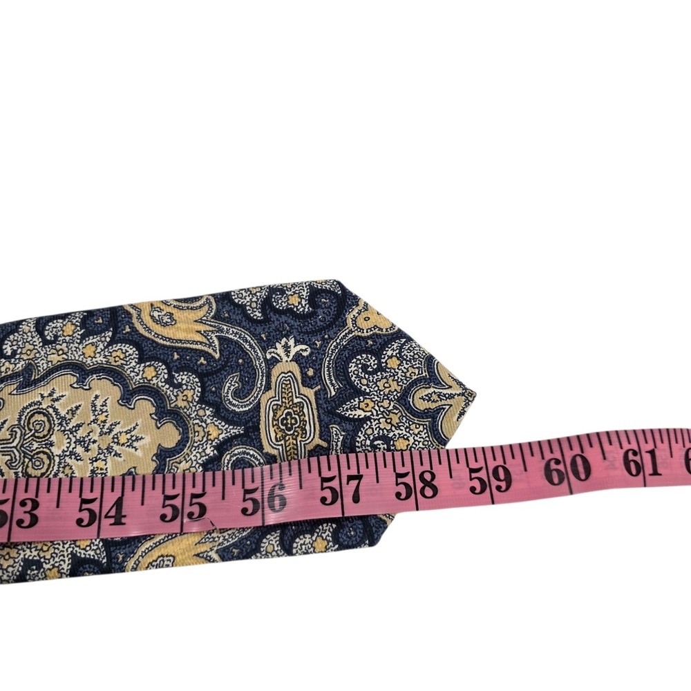 Brooks Brothers Makers Mens Luxury Necktie Blue Yellow Paisley Silk Classic - Picture 6 of 8